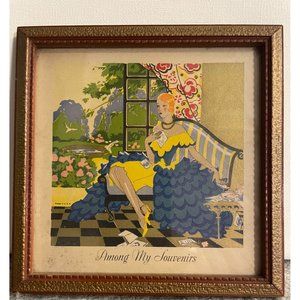 Small vintage 5.25" x 5.25" 1920's Dressed Woman On Chaise   #1500